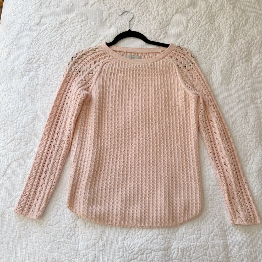 LOFT Light Pink Crochet Sleeve Sweater‎